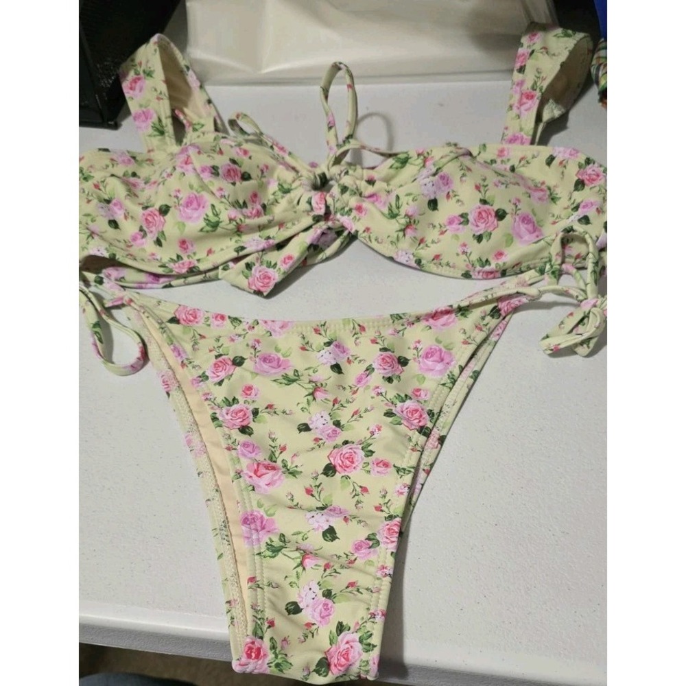 ZAFUL Women's Triangle Bikini Floral Bikini Set Two Piece Swimsuit Sz M